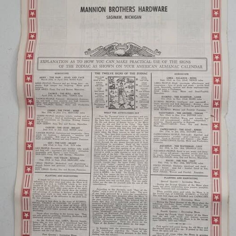 Vintage 1970 Mannion Brothers Hardware Calendar